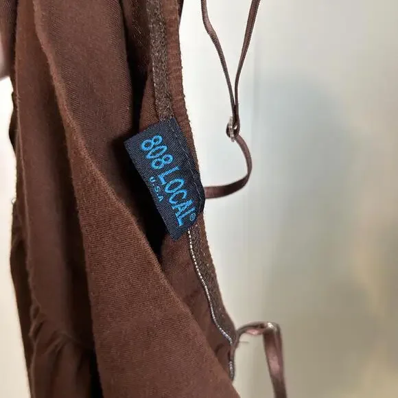 808 Local Brown Spaghetti Strap Ruffle Flowy Mini Dress Women's Medium / Large - Picture 3 of 4